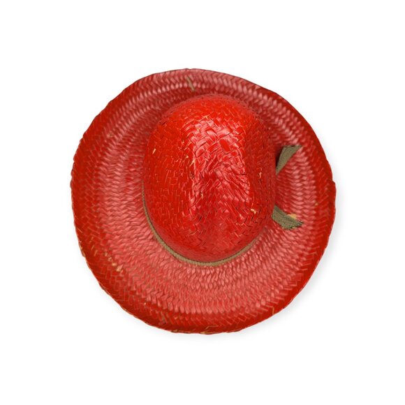 Vintage American Harvest Hat Co Sun Toppers Red Woven Straw Hat Size Medium - Picture 7 of 14